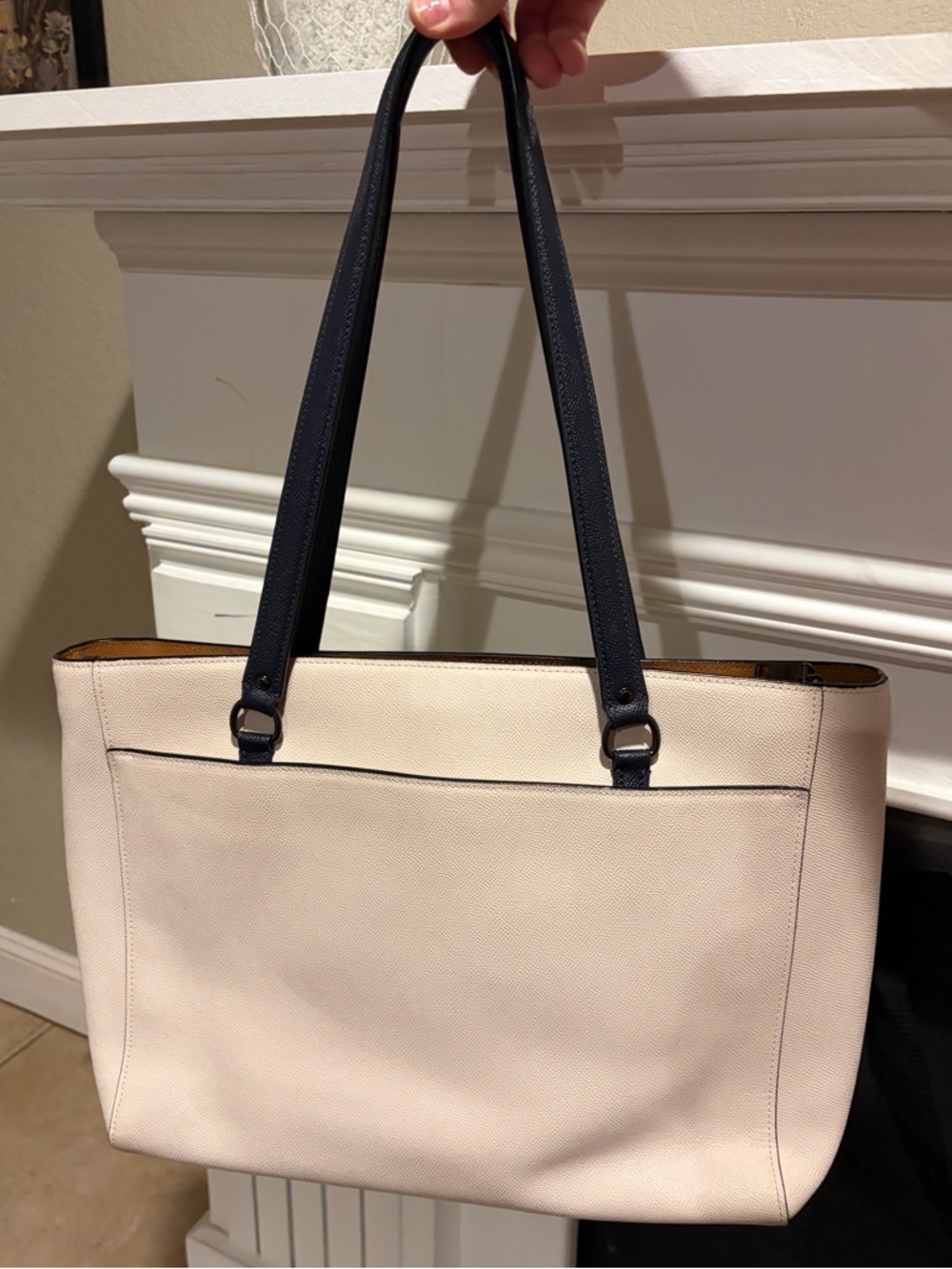 Coach Addison Tote Laptop Bag Chalk Ivory Navy Crossgrain Leather Work Carryall - Picture 4 of 10